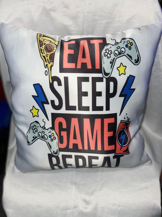 Eat Sleep Game Repeat Throw pillow - BozzUp Kustomz 
